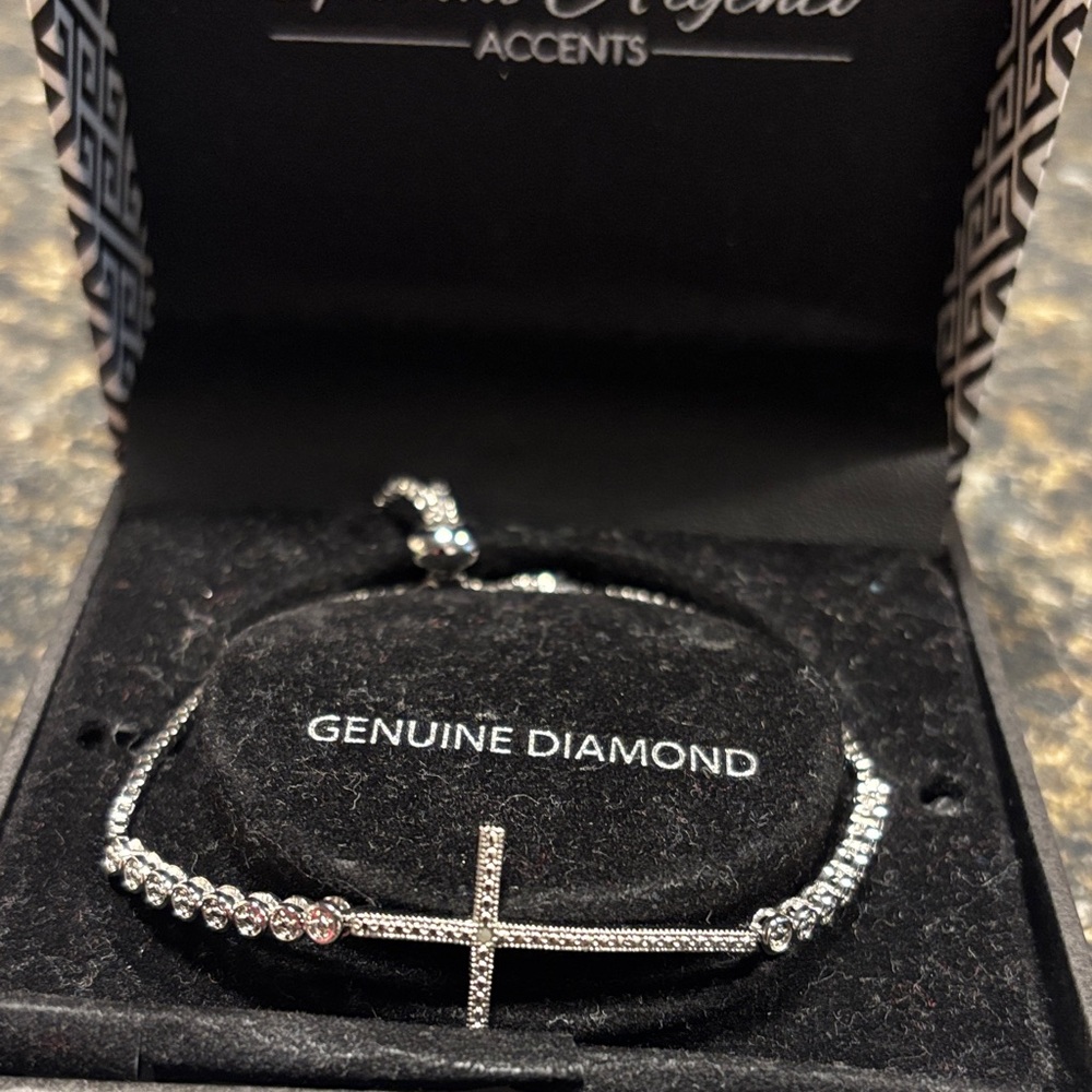Elegant Silver Diamond Cross Bracelet